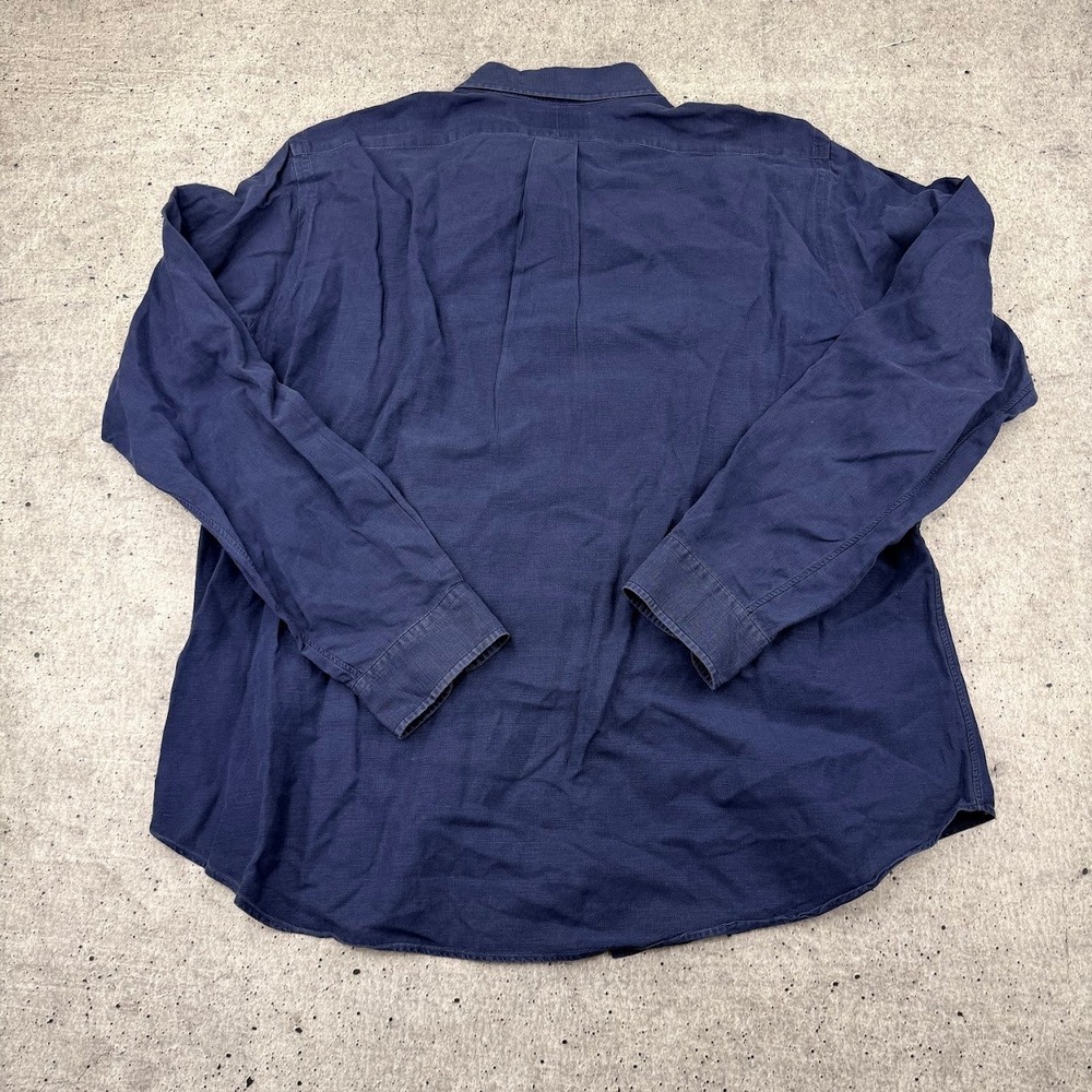 Vintage Polo Ralph Lauren Classic Fit Linen Silk Blend ButtonDown Navy Men Large - Picture 5 of 9